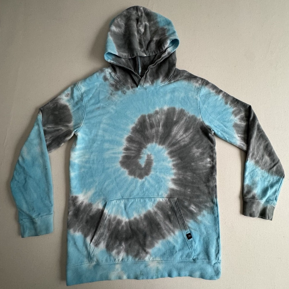 Art Class Blue / Gray Spiral Tie-Dye Hoodie Kids Unisex Size 16/XL 100% Cotton